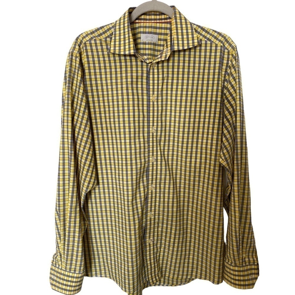 Eton Luxury Long Sleeve Mens Contemporary Dress Shirt, 41/16 Yellow & Na…